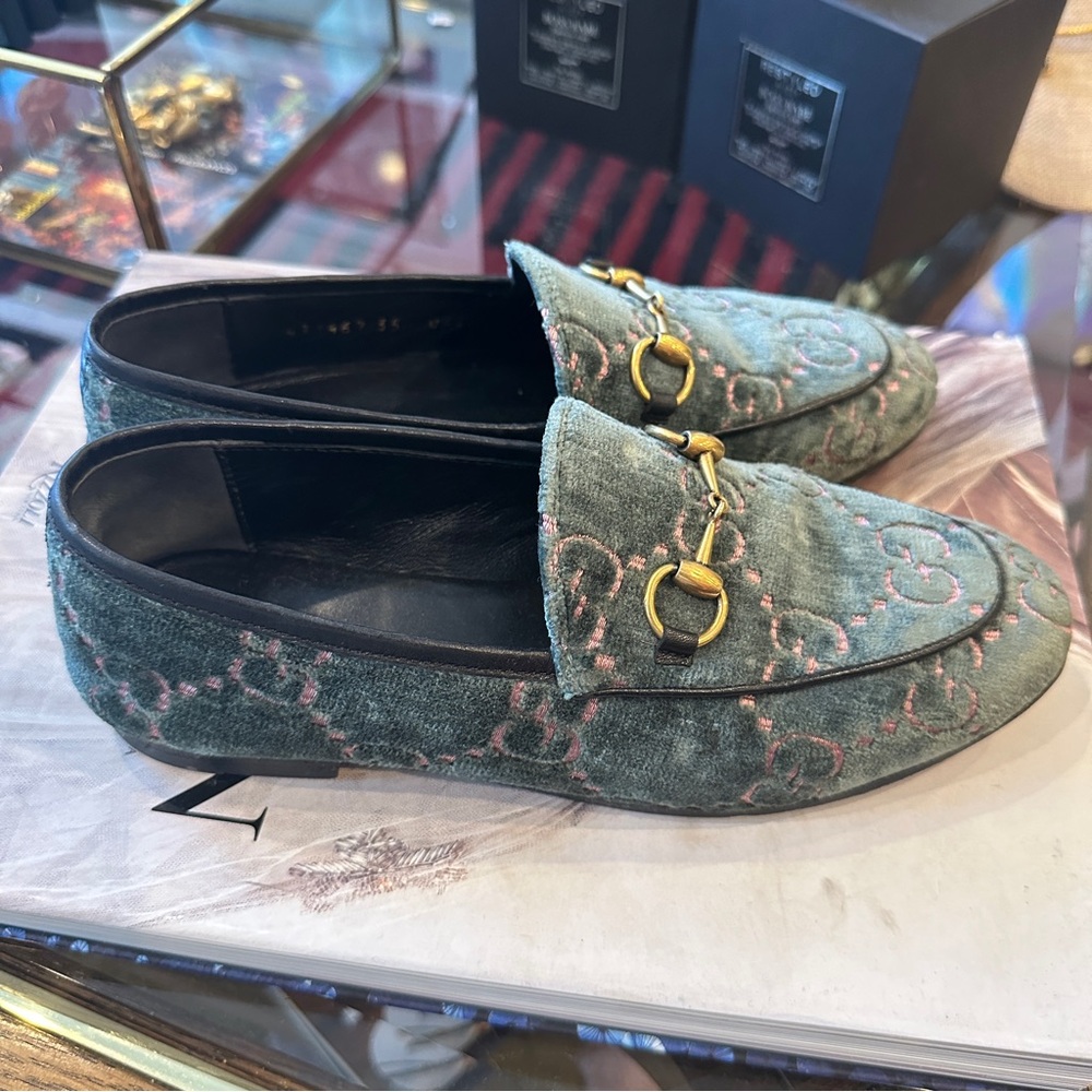 Gucci Velvet Horsebit GG Loafers Size 35